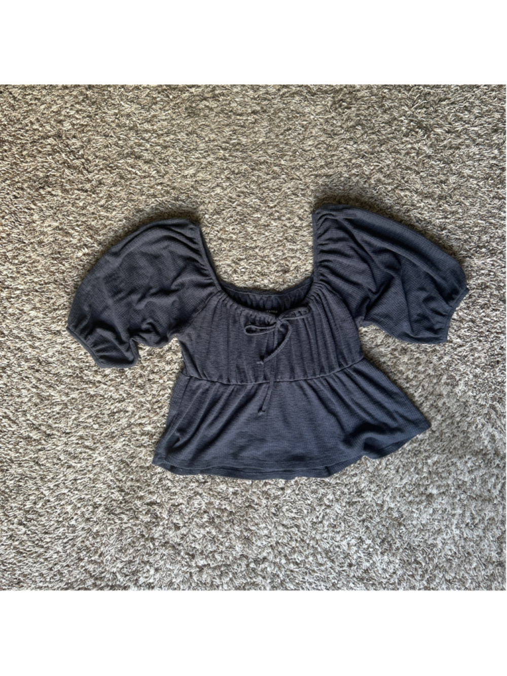 Women's American Eagle Grey Puff Sleeve Babydoll Cotton Blouse Size M
